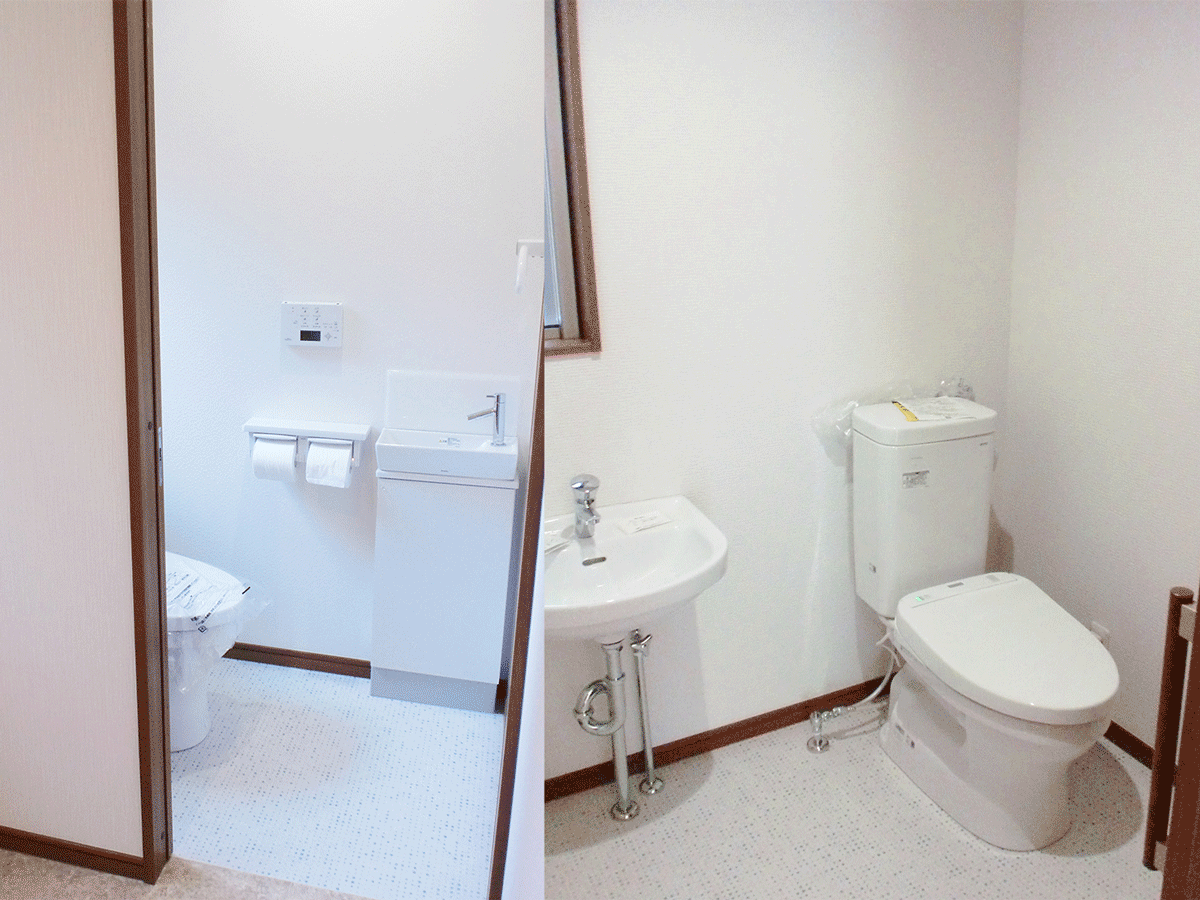 施工事例：車椅子対応トイレと普通のトイレ